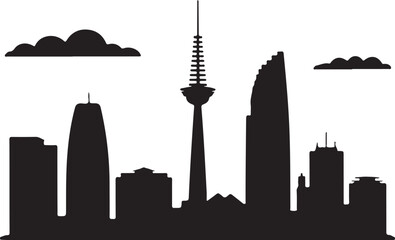 Black Silhouette of Ho Chi Minh City Skyline with Bitexco Tower and Saigon City Cluster
