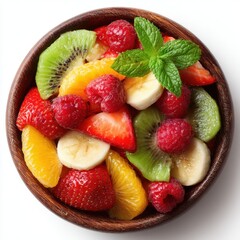 Vibrant bowl of fresh mixed fruit salad top view