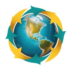 Planet earth surrounded by circular arrows symbolizing global recycling and sustainability