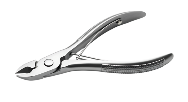 Closeup of a shiny metal cutting plier isolated on transparent background, showcasing its precision and durability for various industrial, construction, and repair applications