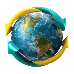 Global arrows circulating around planet earth illustrating connectivity and movement