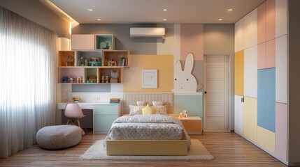 Cozy Scandinavian Kids Room Featuring Clean Design And Soft Ambient Lighting