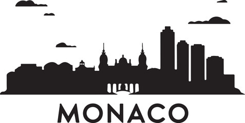 Black Silhouette of Monaco Skyline with Monte Carlo Casino and Harborfront High Rises