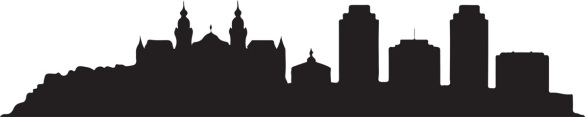 Black Silhouette of Monaco Skyline with Monte Carlo Casino and Harborfront High Rises