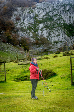 Woman hiking in Gorbea Natural Park in autumn