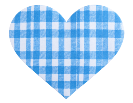  Blue Gingham Pattern in Heart-Shaped Cutout, Flat Lay Style, Transparent Background PNG