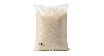 Bag of white rice isolated on transparent background, a staple food and essential ingredient for various cuisines, perfect for illustrating nutrition, diet, and grocery shopping
