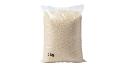 Bag of white rice isolated on transparent background, a staple food and essential ingredient for various cuisines, perfect for illustrating nutrition, diet, and grocery shopping