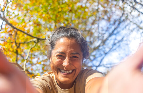 Woman hiking in Gorbea Natural Park during autumn