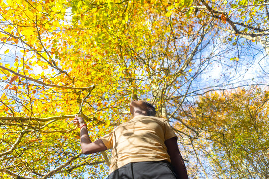Woman hiking in Gorbea Natural Park during autumn