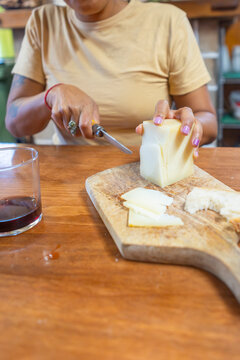 Woman enjoying meal in Gorbea Natural Park shelter