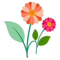 Vibrant illustration of two blooming flowers with green leaves on a black background