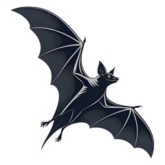 Clean illustration of a black bat flying against a simple background in a clear and minimalistic style