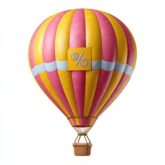 Colorful hot air balloon with pink and yellow stripes against a white background