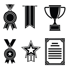 Award Icons Set Medals Trophies Certificates Stars Ribbons