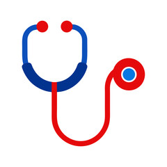 Stylized medical stethoscope icon with red and blue elements on a white background