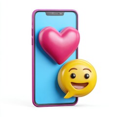 Smartphone with a heart and happy emoji message on screen
