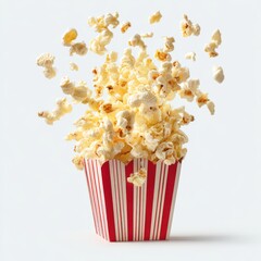 Exploding popcorn in a classic red and white striped container