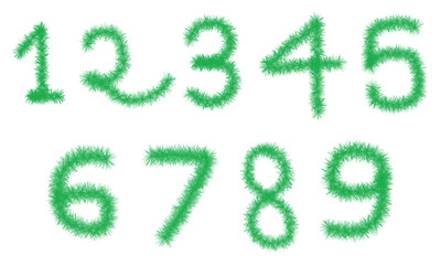 Green textured numbers 1 to 9 made of spiky elements.