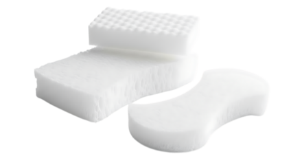Stack of cleaning sponges isolated on transparent background, perfect for dishwashing, household chores, and maintaining hygiene in the kitchen and bathroom, offering a soft and absorbent solution