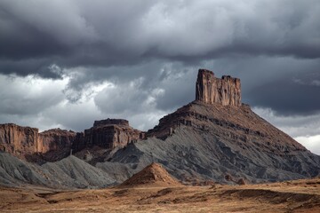 Mysterious Monolith: A Dark Tower of Shale Amidst Brooding Utah Cliffs and Ominous Clouds