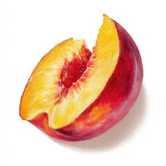 Juicy nectarine slice with vibrant colors and seed detail
