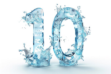 Number ten 10 from water on white background