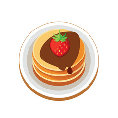 pancakes chocolate topped with fresh fruits like strawberries and syrup. Perfect for breakfast, dessert, or food vector illustrations showcasing sweet and indulgent treats.