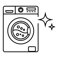Art of clean washing machine with sparkling effect, isolated on white background