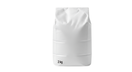 Blank white paper bag of 2kg isolated on transparent background, a simple and clean packaging solution for groceries, retail products, or bulk items, perfect for branding and design