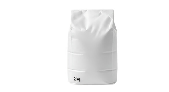 Blank white paper bag of 2kg isolated on transparent background, a simple and clean packaging solution for groceries, retail products, or bulk items, perfect for branding and design