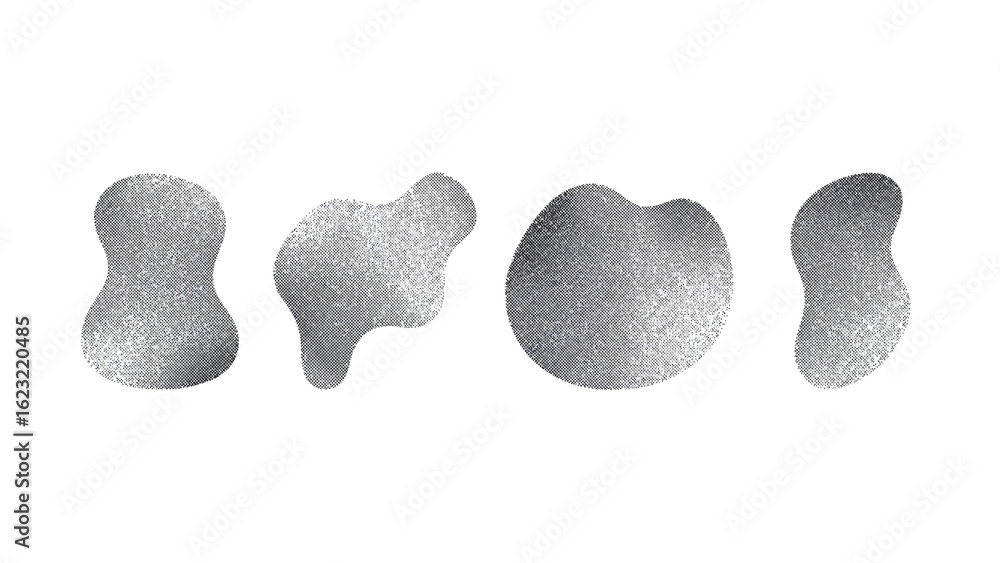 Poster metallic fluid shapes arranged across a transparent canvas, creating a modern design element, with
