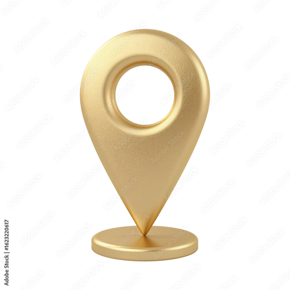 Poster golden location pin pointer symbol on a transparent isolate background for navigation maps