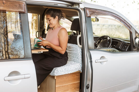 Autumn workday in a van in New Zealand