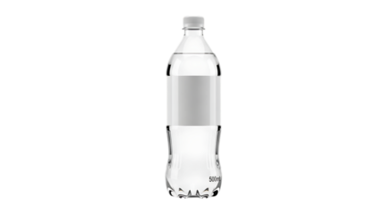 A clear plastic water bottle with label isolated on transparent background, perfect for showcasing beverage, hydration, and healthy lifestyle concepts in marketing and advertising