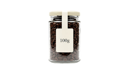 Glass jar filled with coffee beans isolated on transparent background, perfect for showcasing product packaging and branding, ideal for coffee shops and retail environments