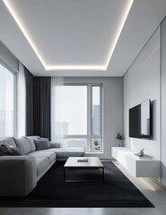 Modern living room with city view