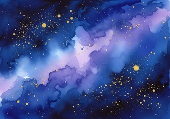 Fototapeta premium Watercolor galaxy with gold stars a dreamy cosmic landscape perfect for backgrounds and artistic projects