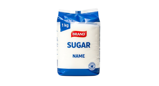 A bag of sugar isolated on transparent background, a sweet ingredient for cooking and baking, providing granulated crystals for adding flavor and energy to desserts
