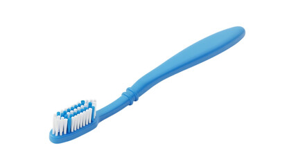 Blue toothbrush isolated on transparent background, a dental care tool for oral hygiene, featuring white bristles and an ergonomic handle for a comfortable grip