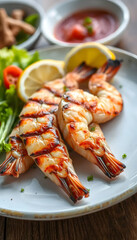 Grilled Shrimp Platter: Delicious Food Photography, Close-up, Appetizing, Restaurant Style