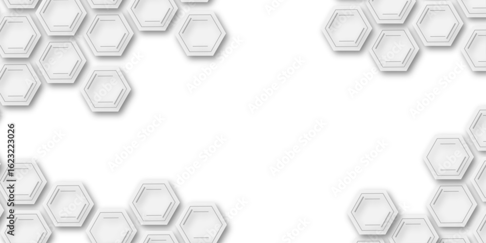 Aufkleber modern white hexagonal abstract background with 3d layered shapes and soft shadows, creating a futur