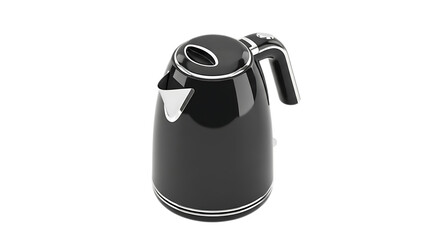 Elegant black electric kettle isolated on transparent background, a modern kitchen appliance for boiling water with a sleek design and chrome accents, perfect for tea and hot drinks