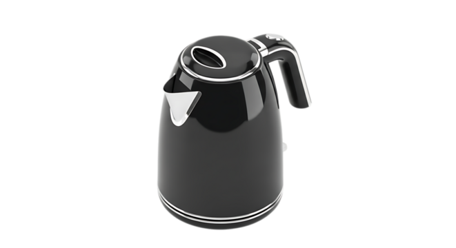 Elegant black electric kettle isolated on transparent background, a modern kitchen appliance for boiling water with a sleek design and chrome accents, perfect for tea and hot drinks