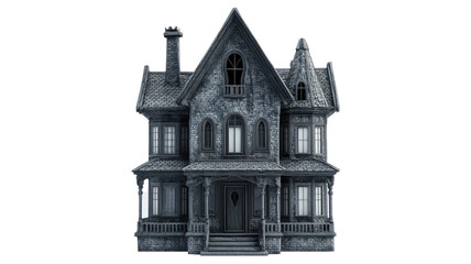 3D rendering of plush haunted house with spooky soft fabric details on white background