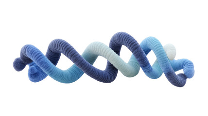 3D rendering of plush DNA helix with soft colorful spiral design on white background