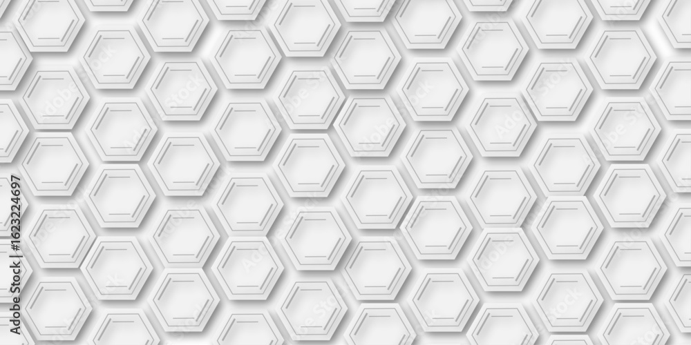Aufkleber modern white hexagonal abstract background with 3d layered shapes and soft shadows, creating a futur