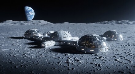 Moon base habitat colony lunar surface exploration space settlement future architecture earth view