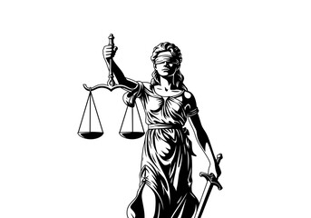 Blindfolded Lady Justice Figure Holding Scales and Sword