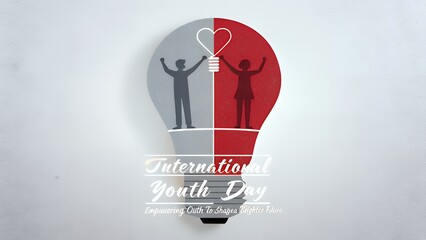 International youth day design featuring a lightbulb with figures on a white background
